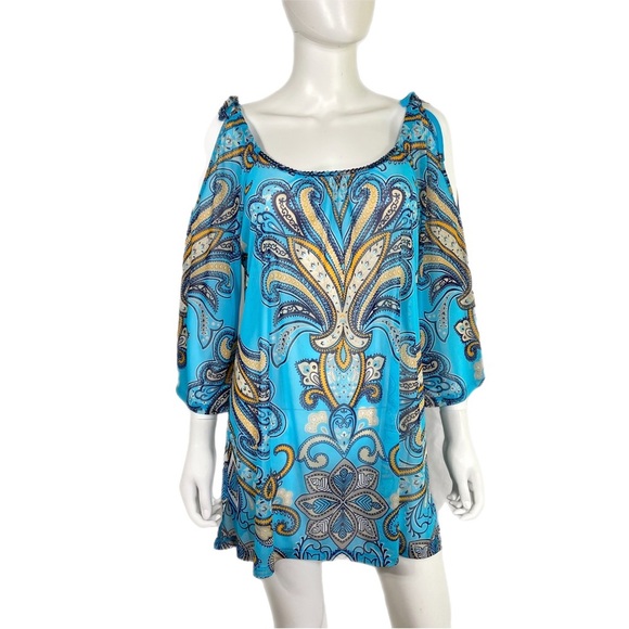 Inc. International Concepts Beach Cyan Paisley Sheer Swim Cover - Picture 1 of 5